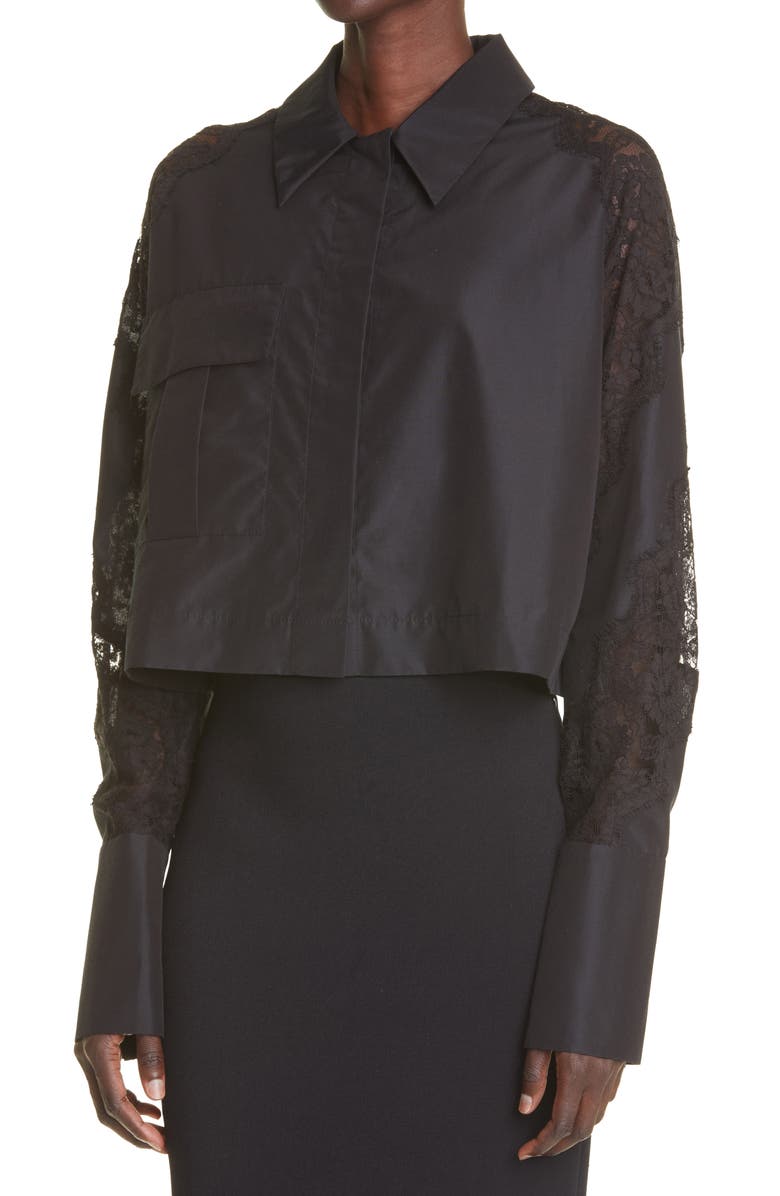 ST. JOHN Collection Lace Trim Cotton & Silk Faille Jacket, Alternate, color, 