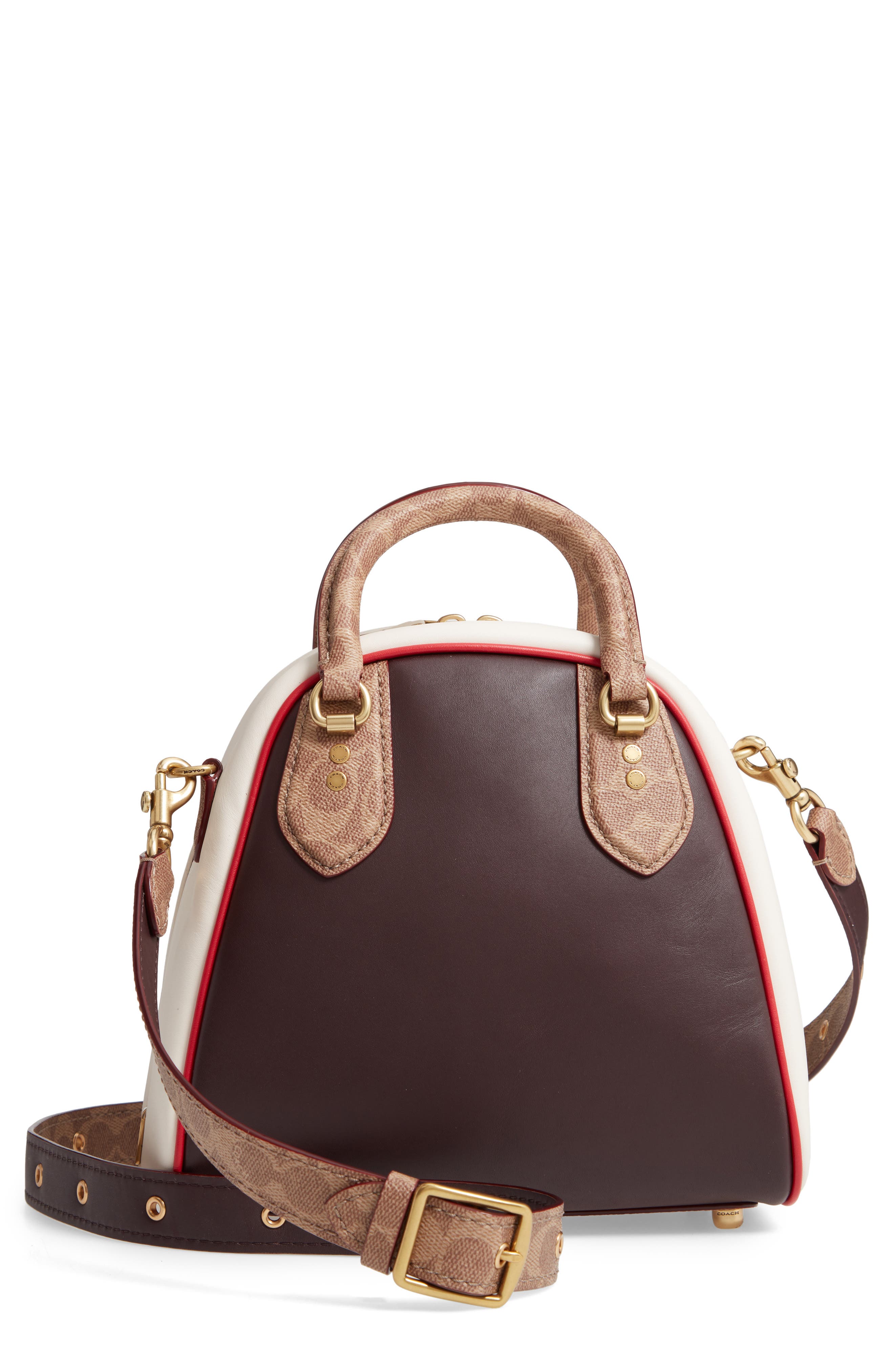 COACH Bowling Bag Leather & Signature Canvas Satchel, Main, color, 