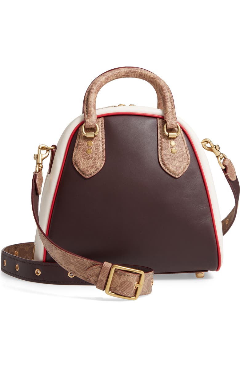 COACH Bowling Bag Leather & Signature Canvas Satchel, Main, color,