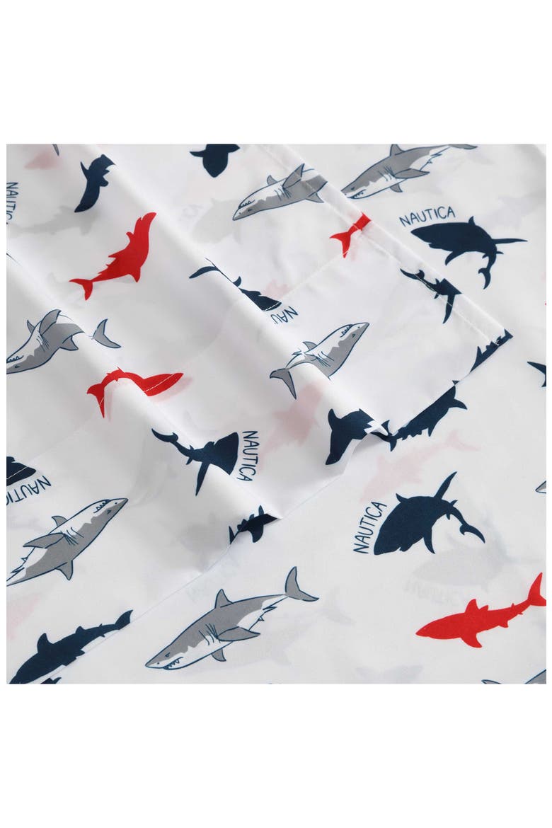Branson Sharks Microfiber Sheet Set, Alternate, color, NAVY SEAS/ RED