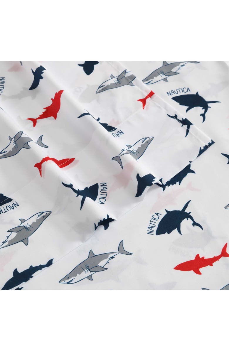 Nautica Branson Sharks Microfiber Sheet Set, Alternate, color, Navy Seas/ Red