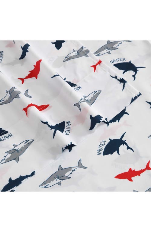 Nautica Branson Sharks Microfiber Sheet Set In Navy Seas/red