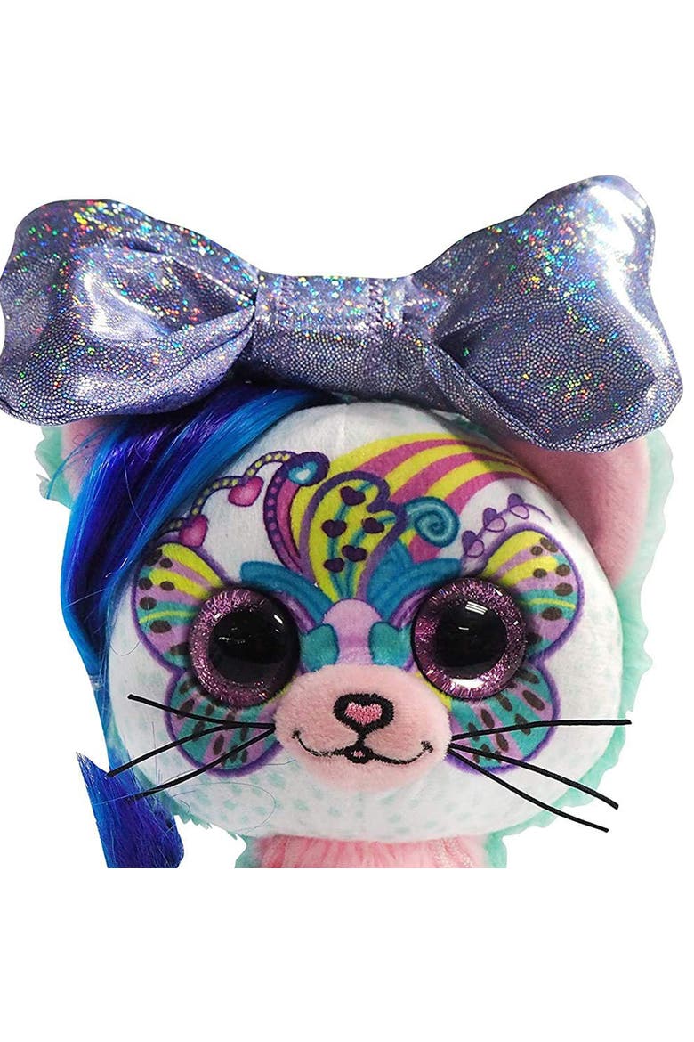 6 Inch Plush Rainbow Bow Pet Cat, Alternate, color, Multicolored