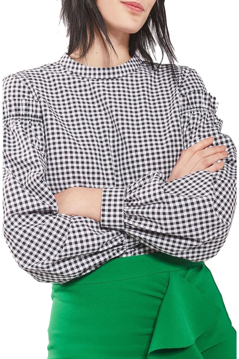 Gingham Mutton Sleeve Top, Alternate, color, BLACK MULTI