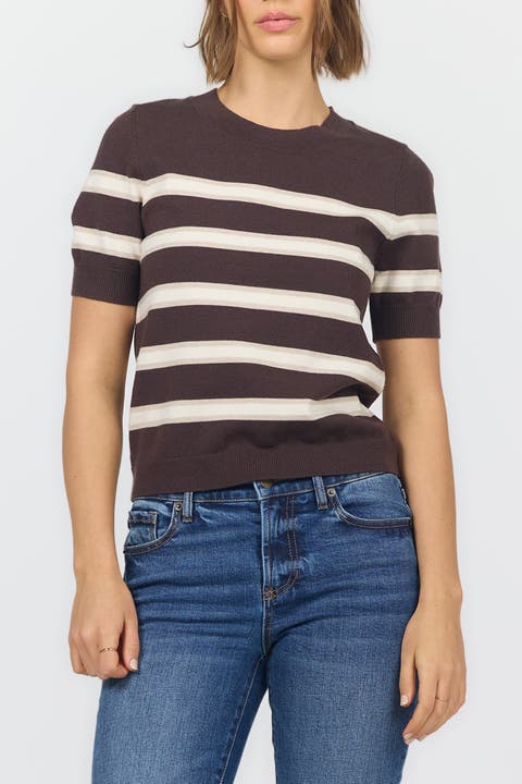 Amaris Short Sleeve Crew Neck Stripe Sweater