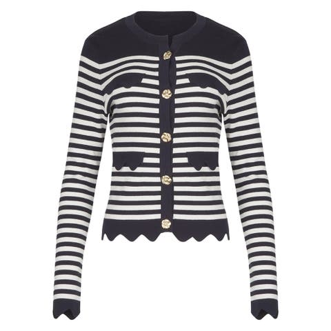 Women's  Cardigan Blue And White Striped Cardigan With Gold Flower Buttons