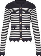 Anne Fontaine Women's Cardigan Blue And White Striped Cardigan With Gold Flower Buttons