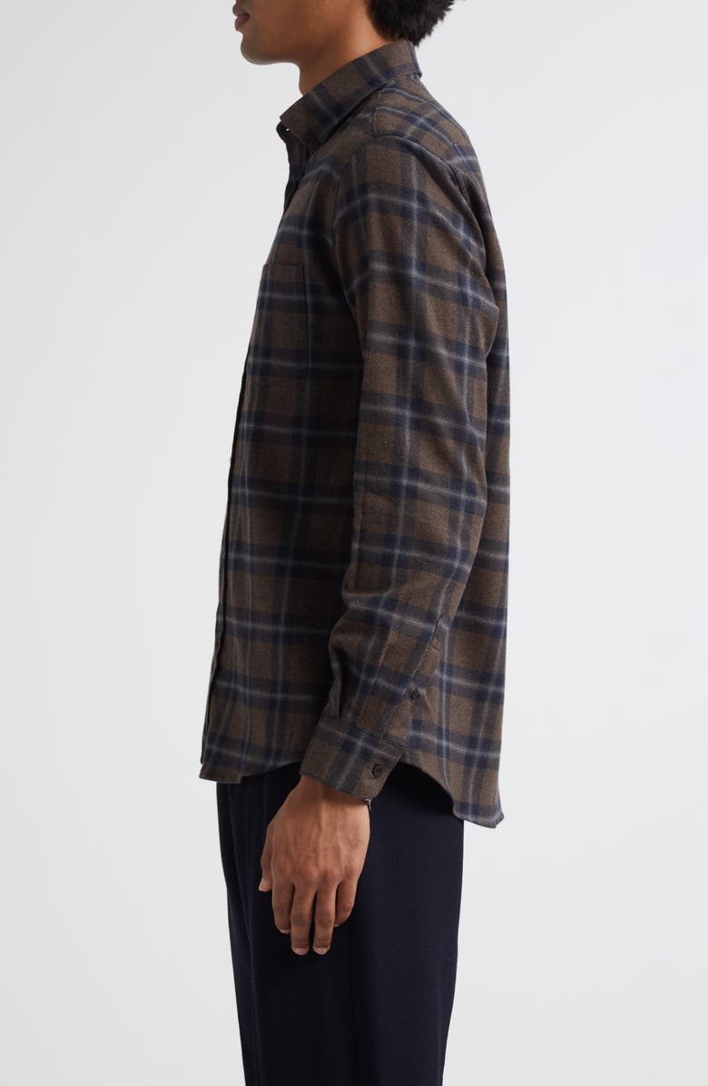 Sunspel Check Brushed Cotton Flannel Button-Down Shirt, Alternate, color, Bark Check