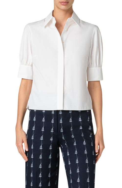 Akris Punto Puff Short Sleeve Cotton Button-up Shirt In Cream