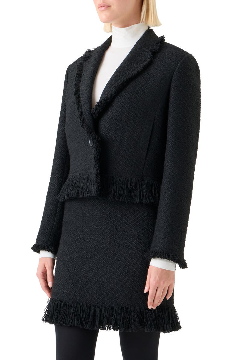 Akris punto Fringe Bouclé Tweed Crop Jacket, Alternate, color, Black