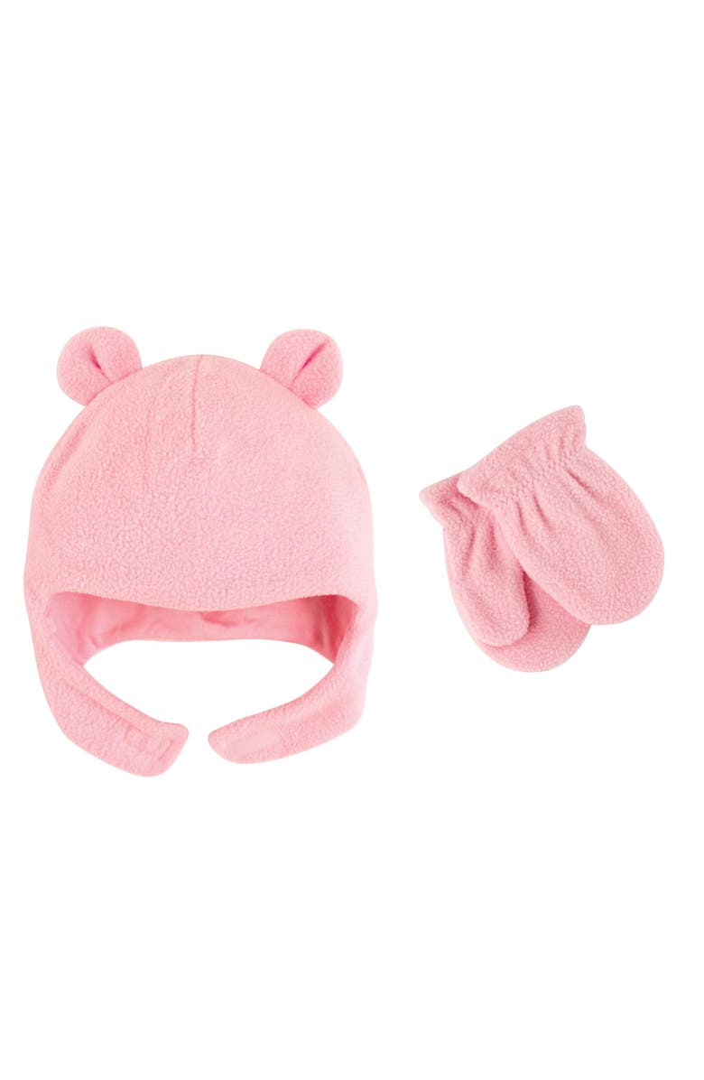 Luvable Friends Beary Cozy Hat and Mitten Set, Main, color, Light Pink