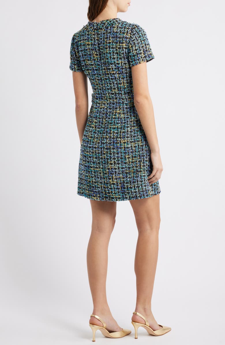 Eliza J Metallic Tweed Dress, Alternate, color, Azure Black