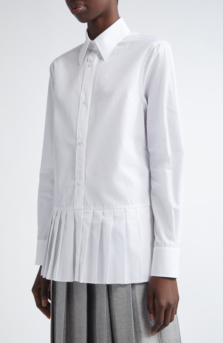 Thom Browne Pleated Cotton Button-Up Shirt, Alternate, color, 