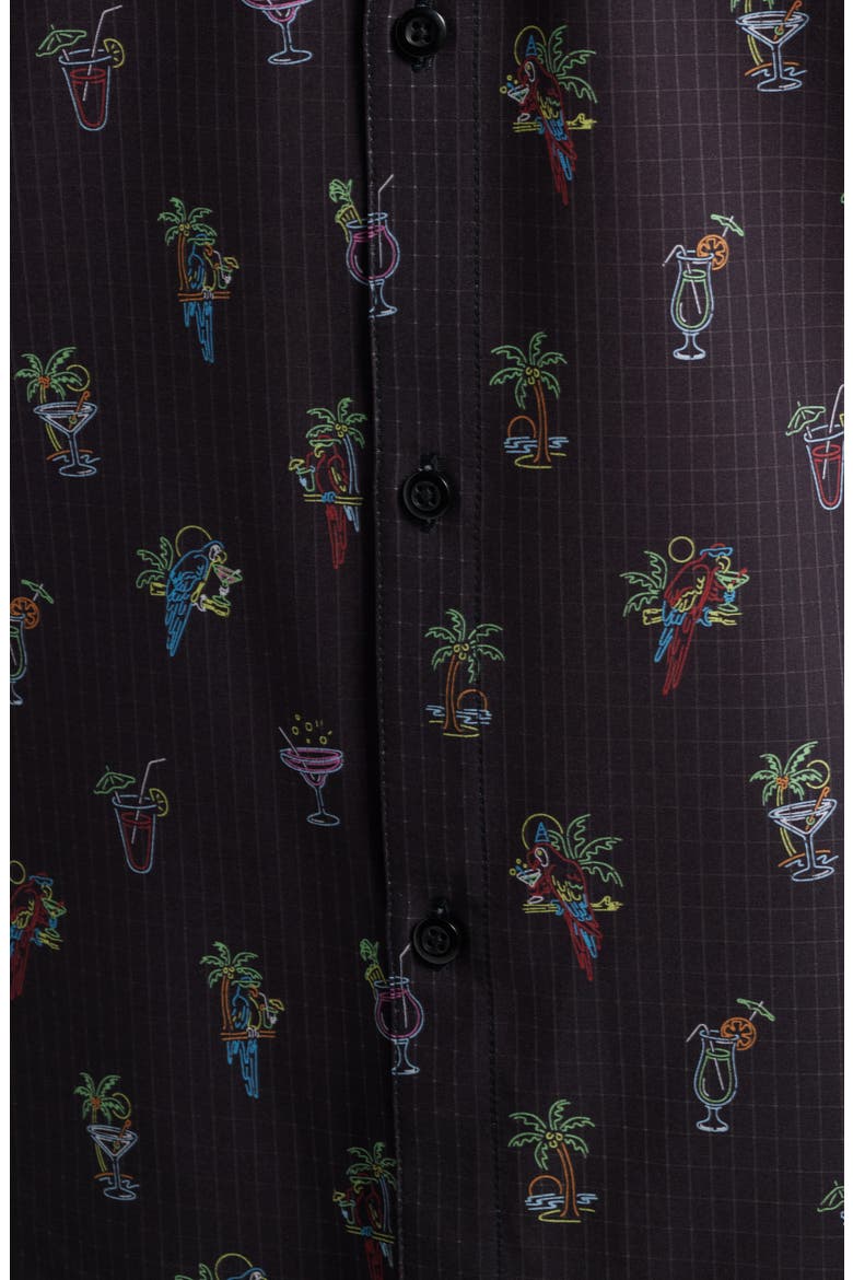 Bahama Coast Neon Sips IslandZone® Short Sleeve Button-Up Shirt, Alternate, color, MATTE BLACK
