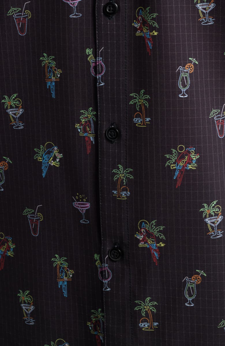 Tommy Bahama Bahama Coast Neon Sips IslandZone<sup>®</sup> Short Sleeve Button-Up Shirt, Alternate, color, Matte Black