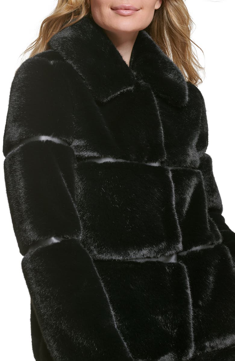 KARL LAGERFELD PARIS Quilted Longline Faux Fur Coat, Alternate, color, Black