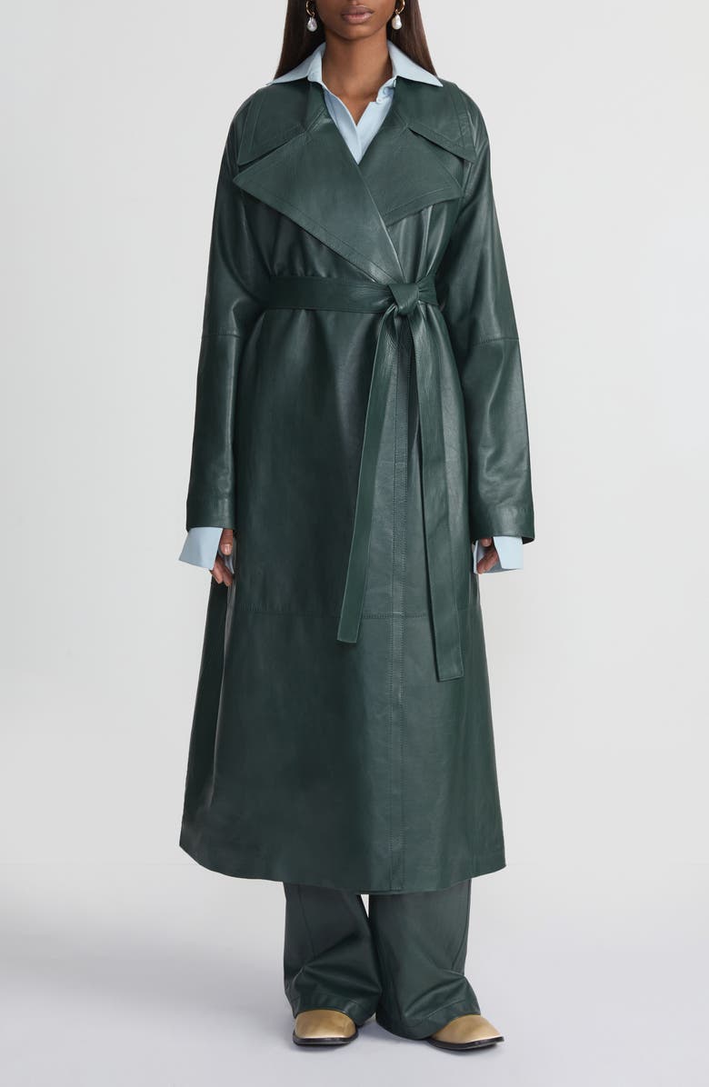 Lafayette 148 New York Napa Lambskin Leather Trench Coat, Main, color, 