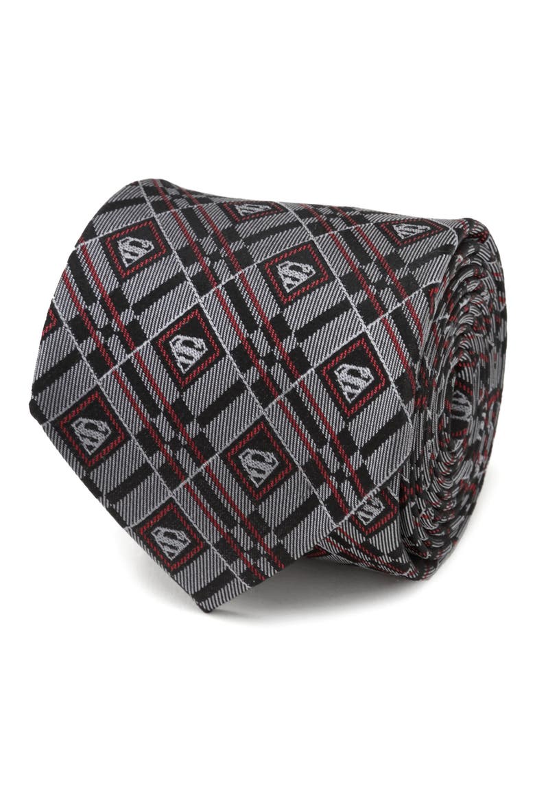 DC Comics Superman Geometric Gray Silk Tie, Alternate, color, SILVER