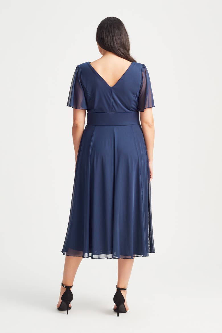 Victoria Solid Angel Sleeve Midi Dress, Alternate, color, Solid Navy