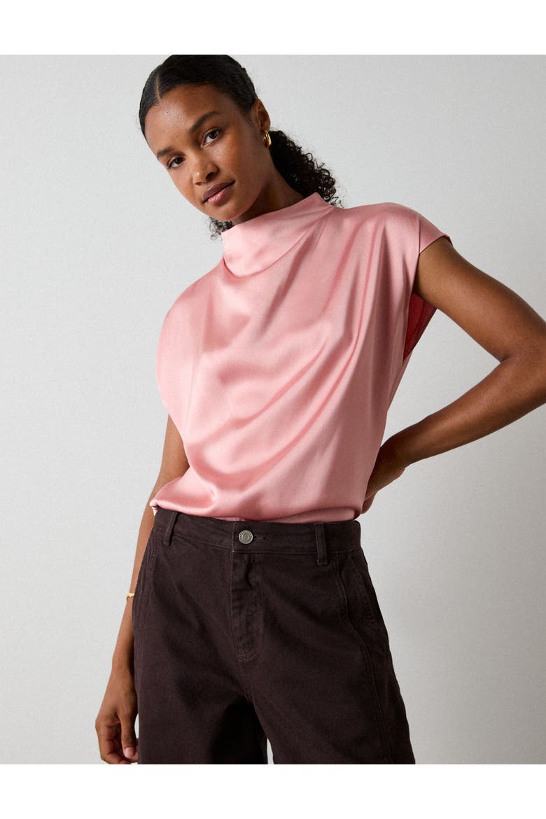 Cowl Neck Satin Halter Top, Main, color, Pale Pink