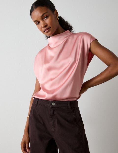 Cowl Neck Satin Halter Top