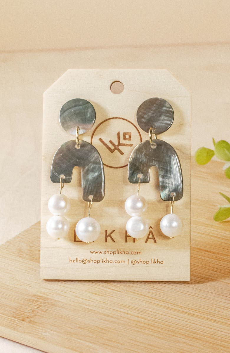 LIKHA Mother-of-Pearl Asymmetrical Drop Earrings, Alternate, color, Black