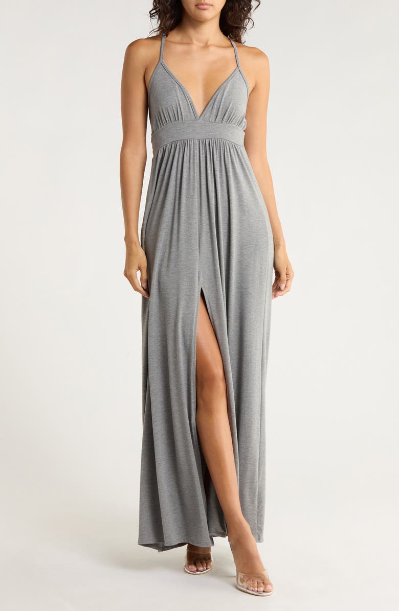 GO COUTURE Cross Back Maxi Dress, Main, color, Charcoal
