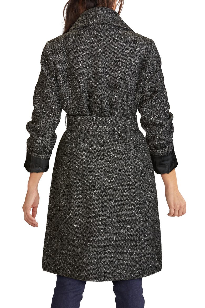 Wool Blend Tweed Wrap Coat, Alternate, color, CHARCOAL