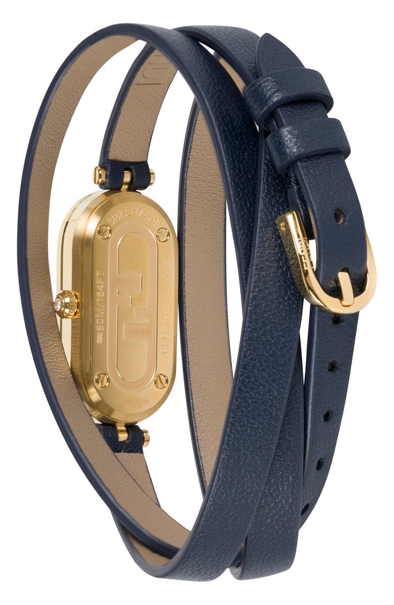Fendi O'Lock Diamond Oval Leather Wrap Watch, 14.8mm x 28.3mm, Alternate, color,