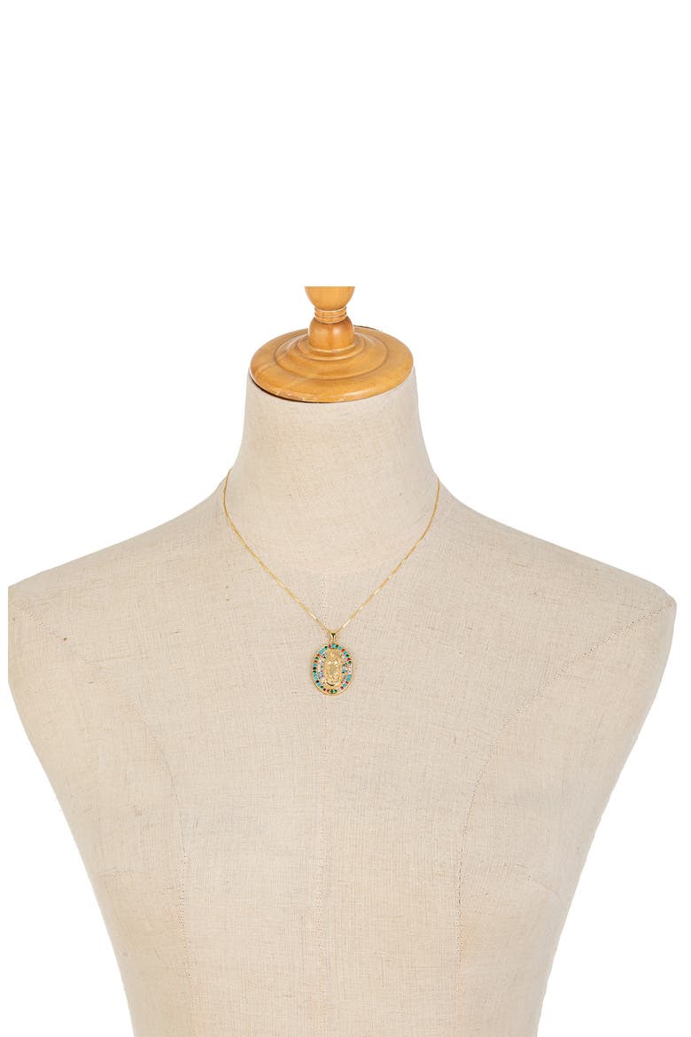 Gold Plate Colorful CZ Virgin Mary Pendant Necklace, Alternate, color, GOLD