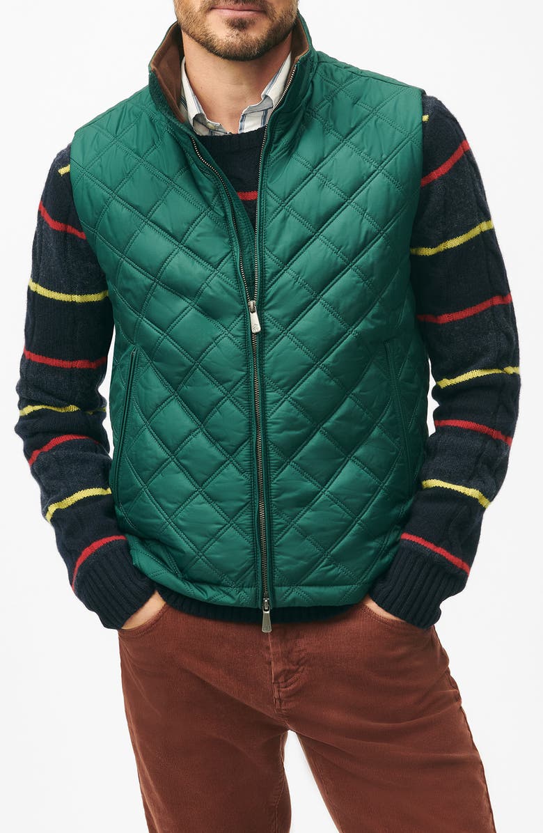 Brooks Brothers Paddock Water Repellent Diamond Quilted Vest, Main, color, Dark Green