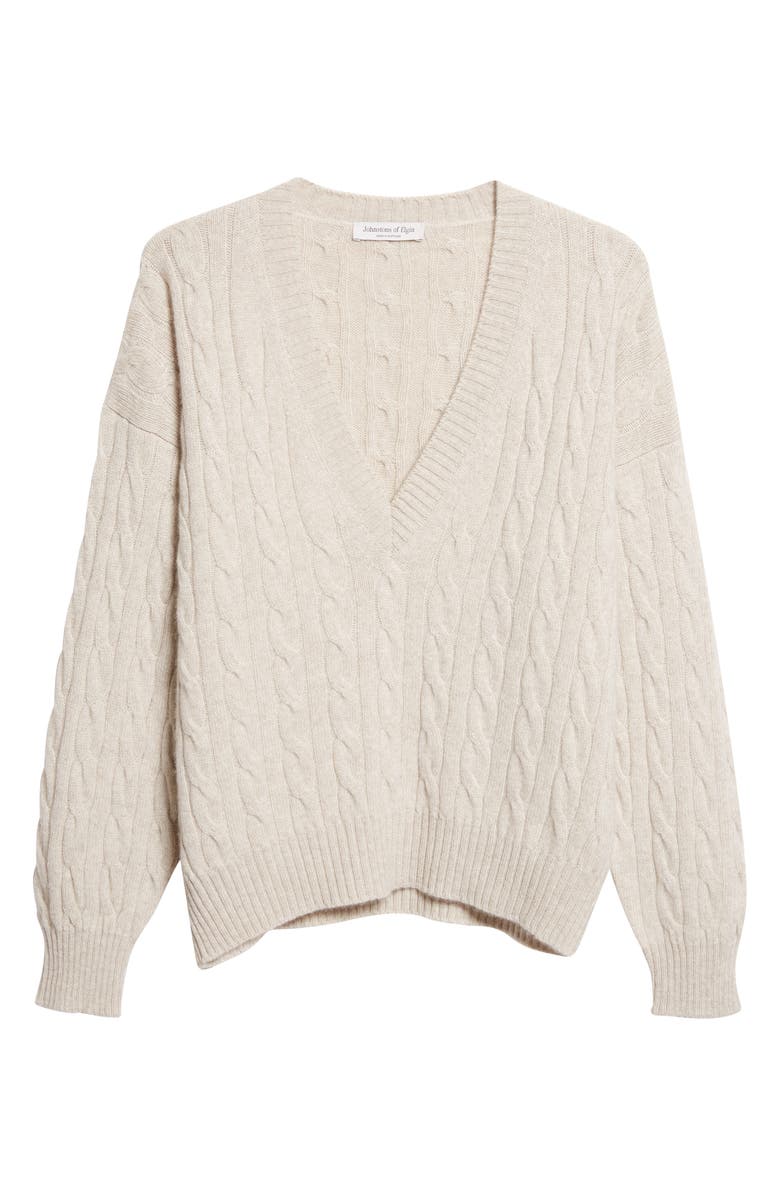 Johnstons of Elgin Kylesku Cable Knit Casmere Sweater, Alternate, color, White Sand