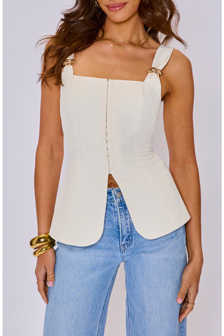 Primrose Buckle Detail Peplum Top, Main, color, CREAM