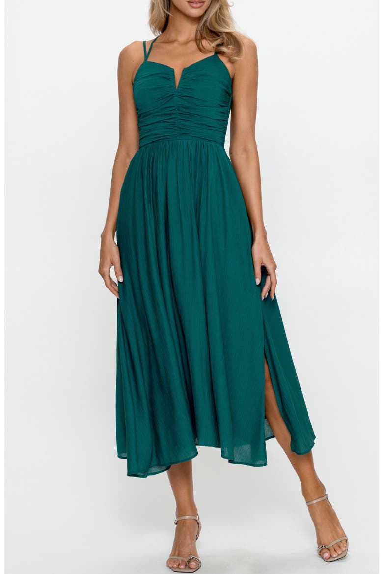 Smocked Strappy Midi Dress, Alternate, color, DARK GREEN