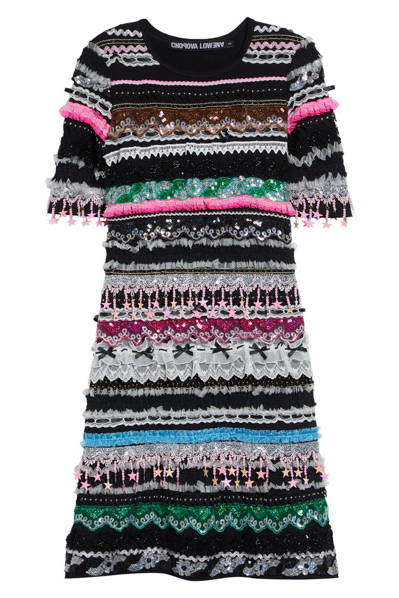 Starbrites Embellished Jersey Dress, Alternate, color, BLACK MULTI