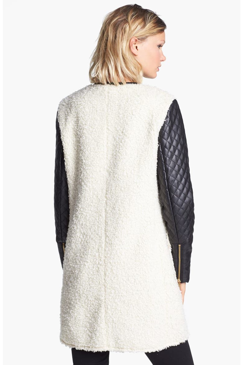 Faux Shearling & Faux Leather Coat, Alternate, color, CREAM/ BLACK