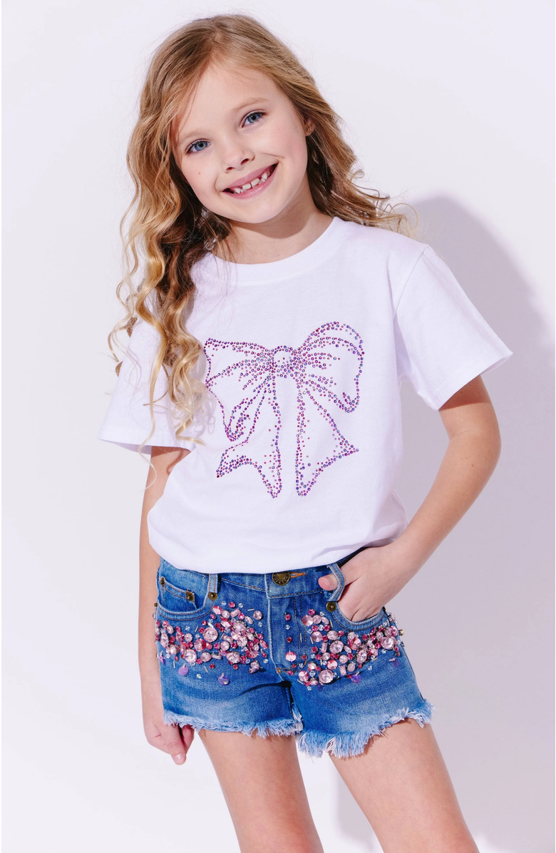 Lola + The Boys Crystal Bow T-shirt, Alternate, color, White