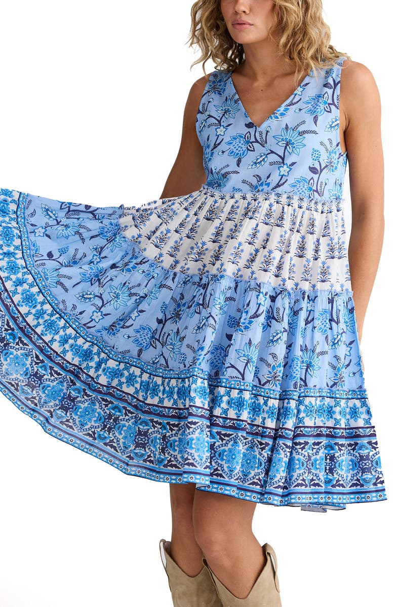Talisman the Label Lucky Charm Mixed Print Tiered Cotton Dress, Alternate, color, Blueberry Fields