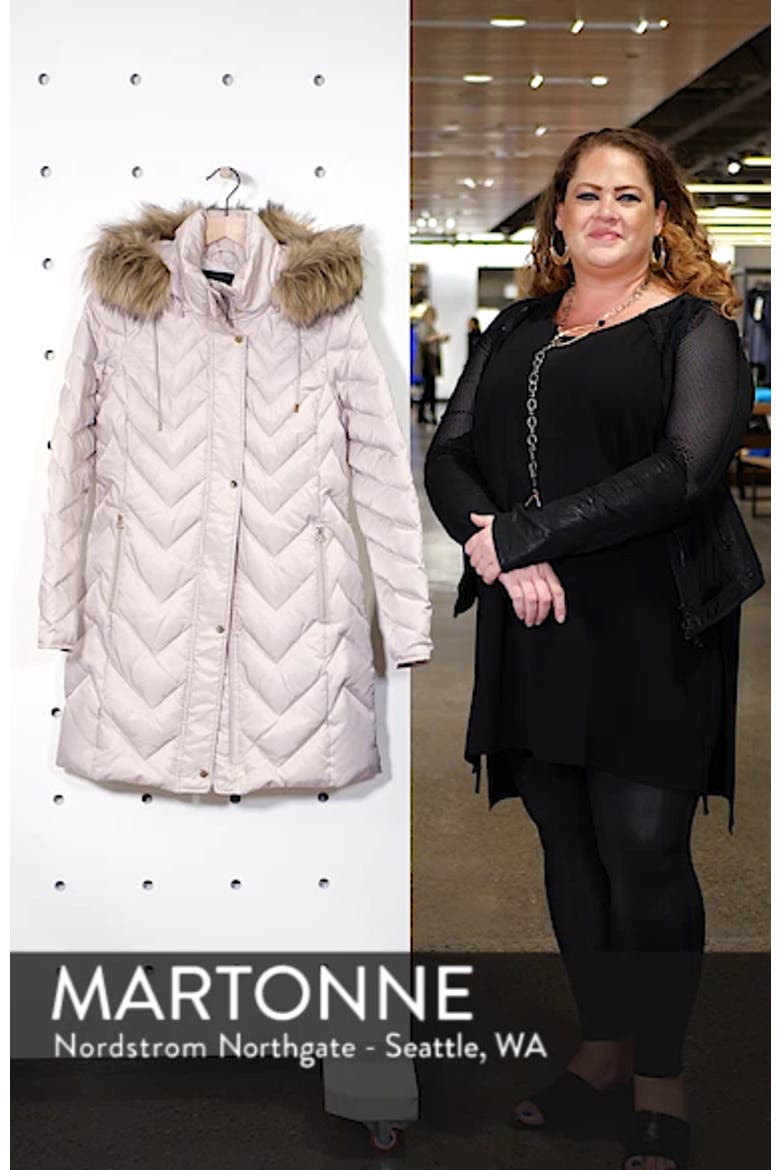 Matte Satin Chevron Faux Fur Trim Coat video