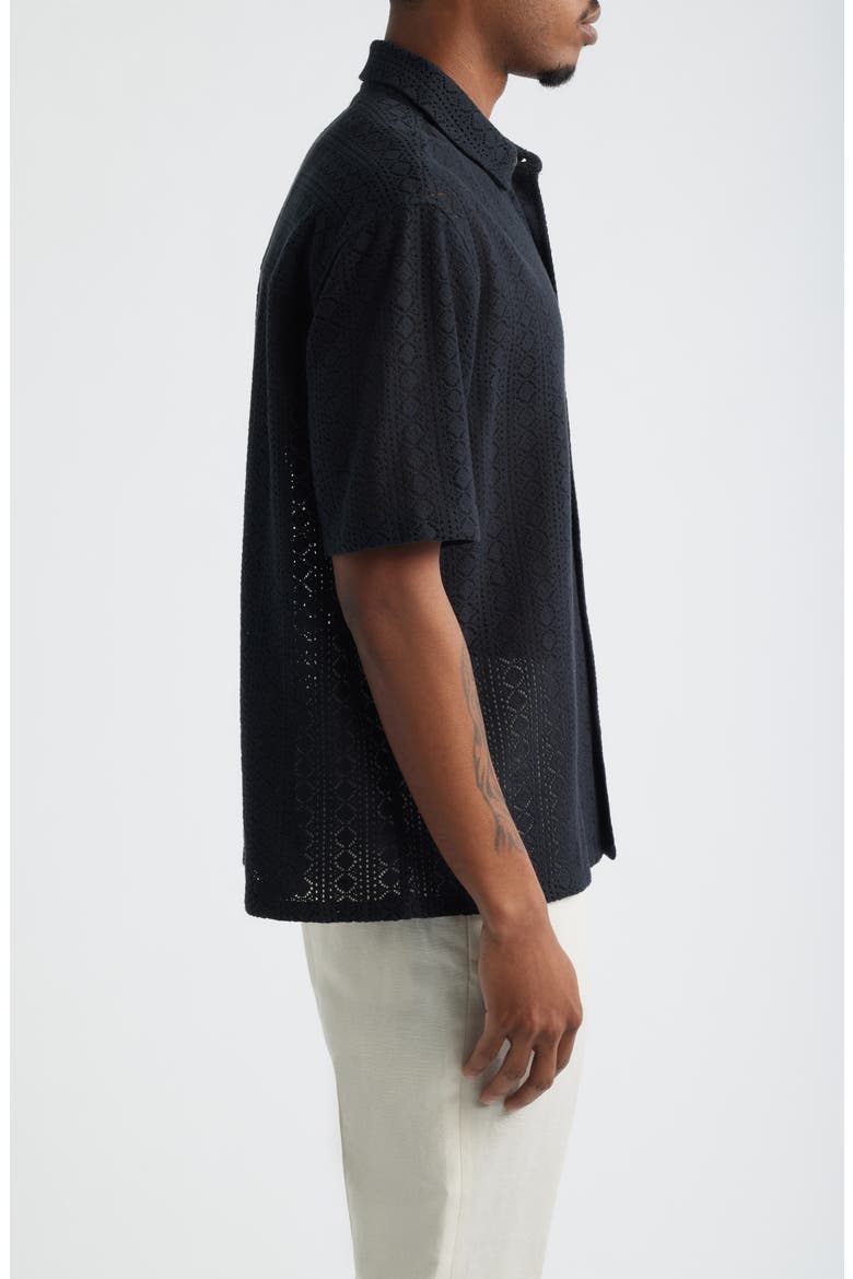 Boxy Lace Short Sleeve Button-Up Shirt, Alternate, color, BLACK