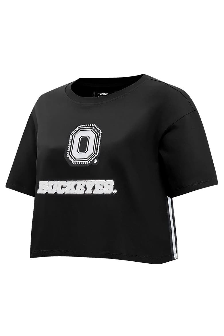 Women's Pro Standard Black Ohio State Buckeyes Rhinestone & Pearl Boxy Cropped T-Shirt, Alternate, color, Black