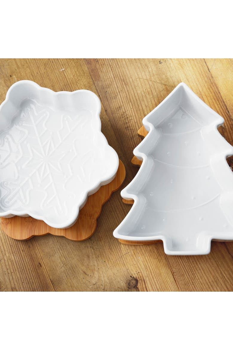 Snowflake Baker with Lid and Trivet - White Ceramic Bakeware, Alternate, color, White