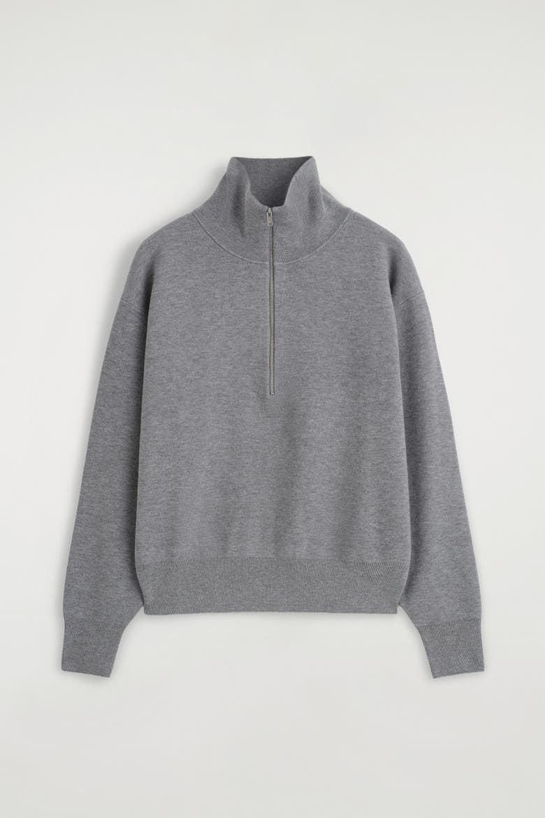 Mock-Neck Half-Zip Knitted Sweater, Alternate, color, GRAY MÉLANGE