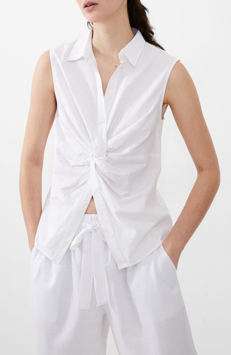 French Connection Twist Front Linen Blend Sleeveless Top, Main, color, Summer White