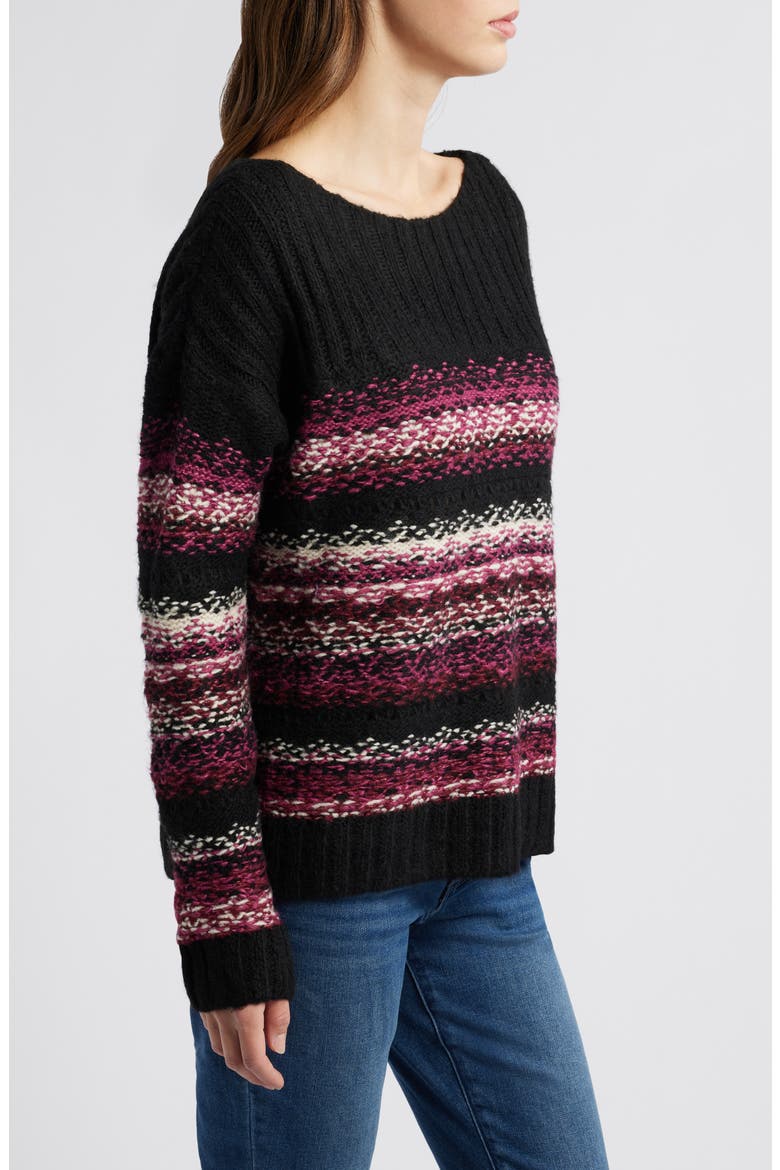 Fair Isle Boat Neck Sweater, Alternate, color, BLACK MULTI COMBO
