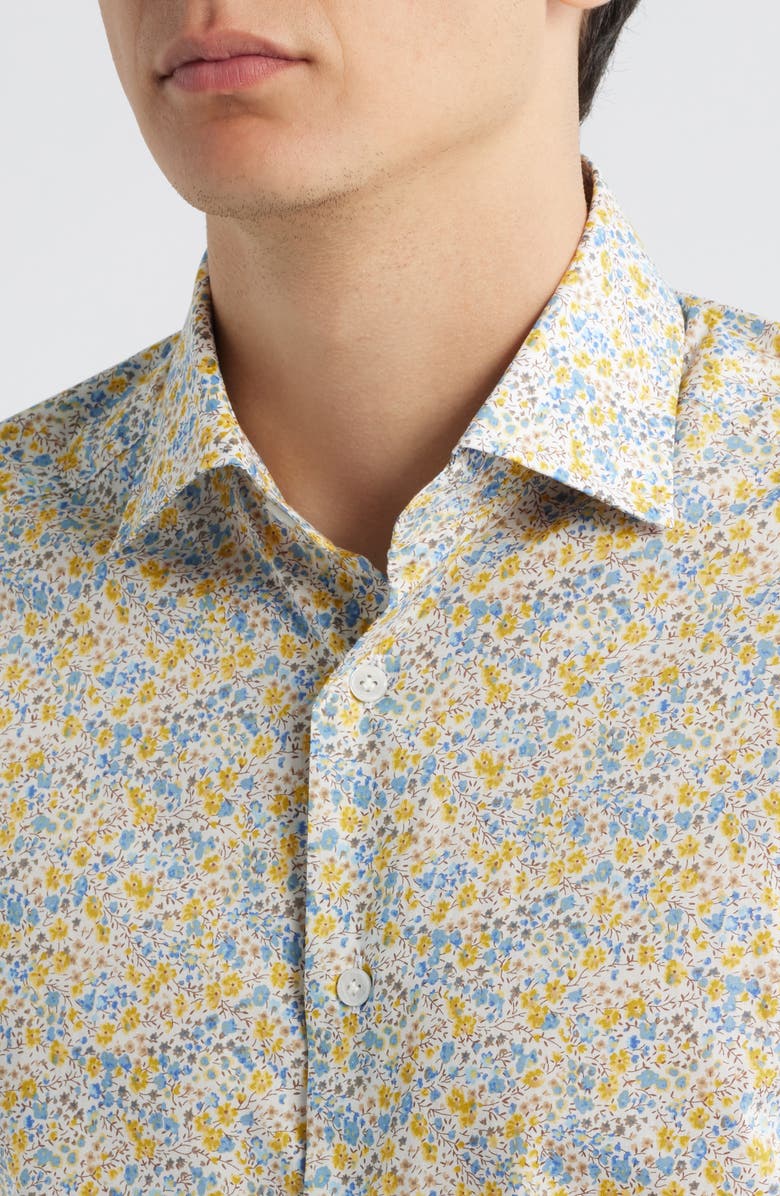 Jack Victor Laurendeau Floral Cotton Button-Up Shirt, Alternate, color, Yellow