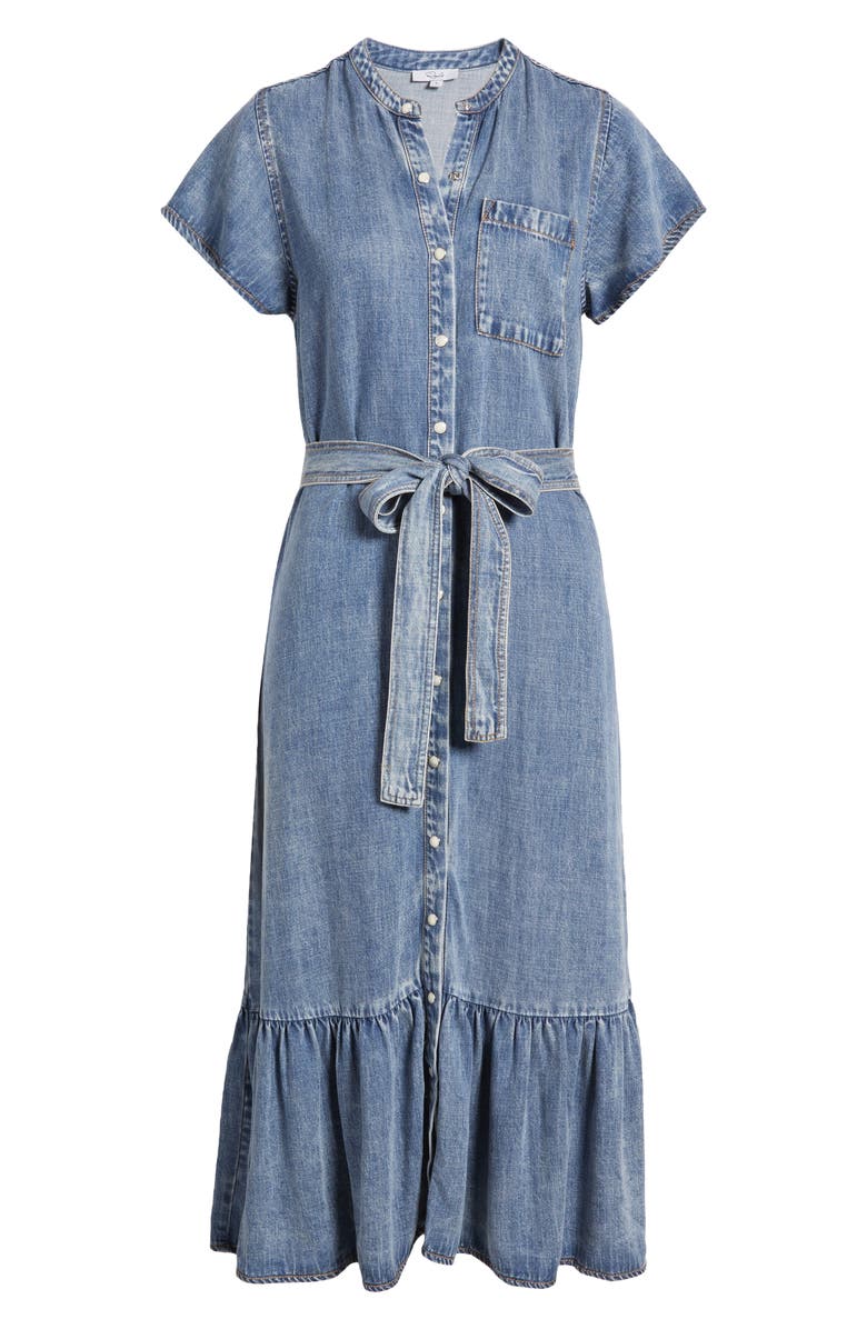 Rails Kahlo Ruffle Hem Denim Midi Dress, Alternate, color, Mid Blue