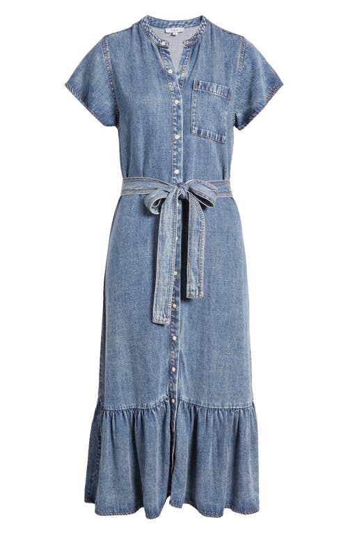 Rails Kahlo Belted Flounce-hem Midi Dress In Mid Blue