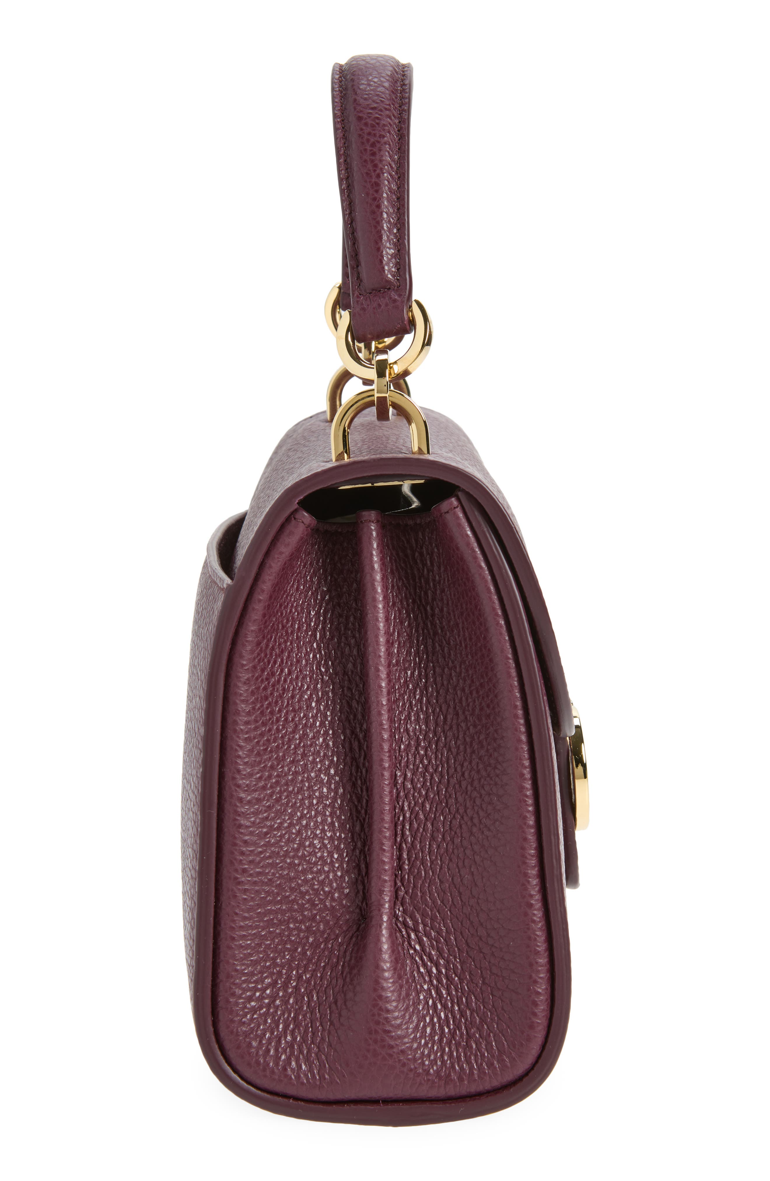 Double Gancio Leather Top Handle Bag, Alternate, color, PLUM