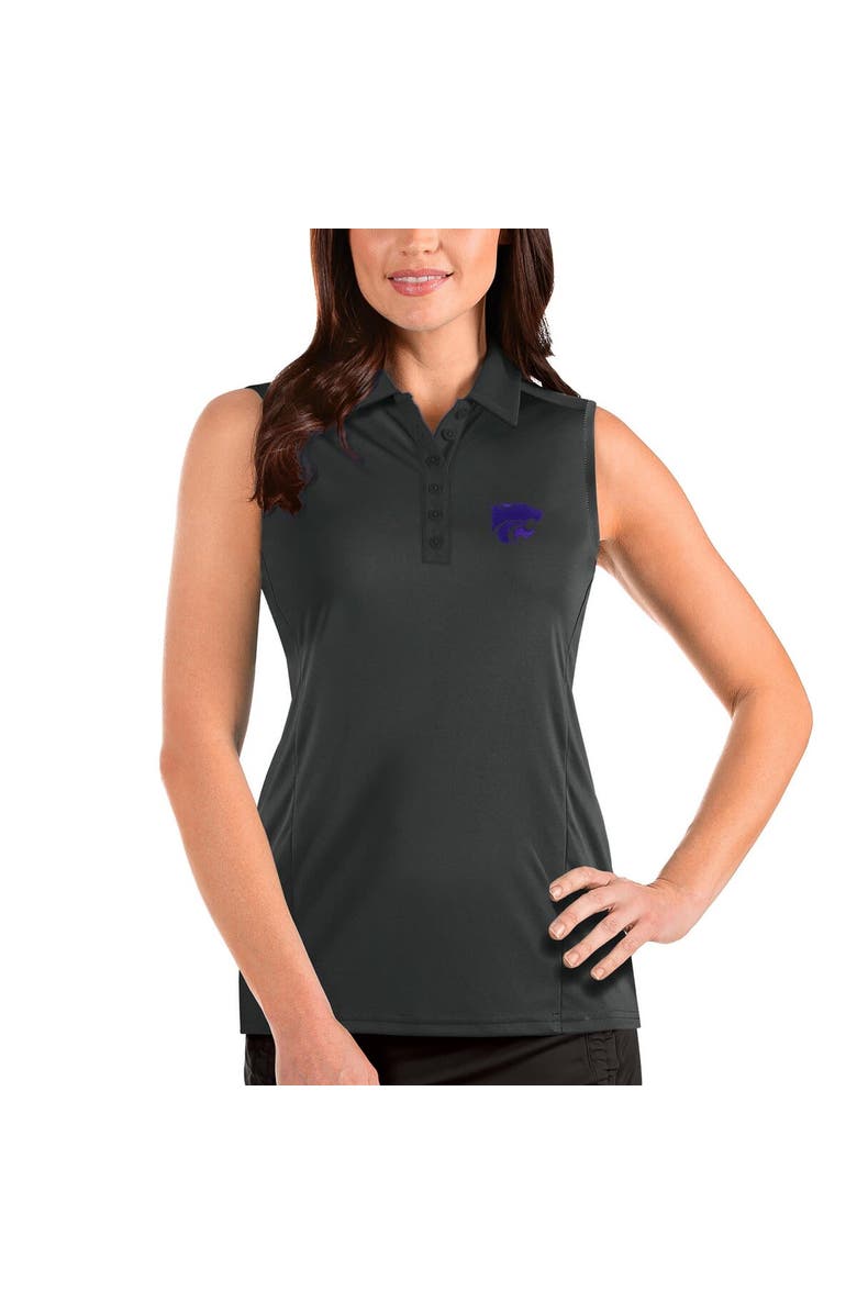 ANTIGUA Women's Antigua Charcoal Kansas State Wildcats Tribute Sleeveless Polo, Alternate, color, 